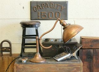 Vintage Antique Industrial Faries Copper Desk Lamp Light 1910s Oc White Era