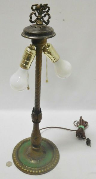 Cast Iron Table 2 Socket Lamp W/ Floral Ribbon Finial (miller,  Jefferson,  Etc. )