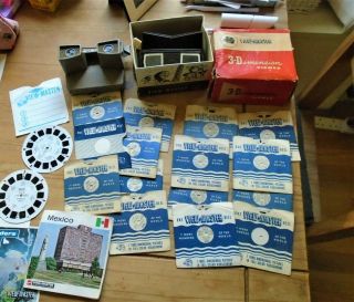 2 X Vintage 3d Viewmaster Bakelite & Grey Plastic Viewers With 25 Picture Reels