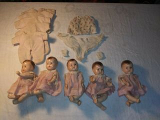Vintage 7 " Dionne Quintuplet Quints Dolls And Sleeper Pajamas Diapers