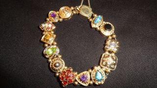 13 Jewels Slide Charm Bracelet W/diamonds/pearls/semi Precious Stones Gorgeous
