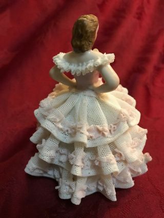 Irish Dresden Muller Volkstedt Porcelain Lace Figurine Lady Pink Ruffled Dress 3