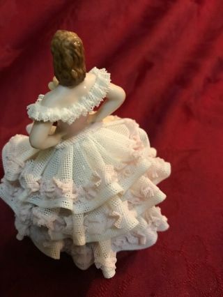 Irish Dresden Muller Volkstedt Porcelain Lace Figurine Lady Pink Ruffled Dress 4