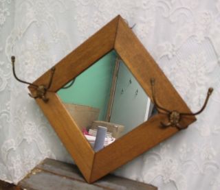 Antique Oak 15 " Square Hall Mirror With Coat Hooks