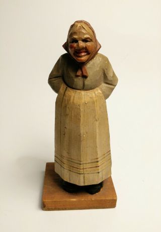 Vintage Canadian Souvenir Hand Carved Wood Figure Figurine Old Woman