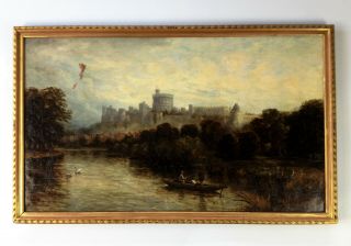 Walter G Reynolds - Windsor Castle Riverscape - Antique 1885 Oil On Canvas - Thames