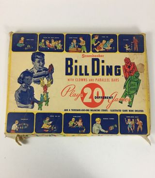 Vintage Wooden Bill Ding Blocks White Red Green Blue Yellow Strombecker 1940’s 2