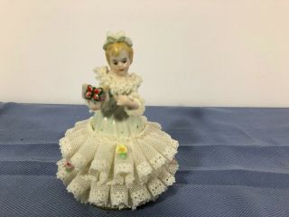 Vintage Irish Dresden Ireland Porcelain Lace Figurine Girl Sheila Reading Book