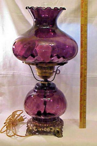 Vintage Fenton Purple Amethyst Swirl Lamp Gwtw Parlor Hurricane Light