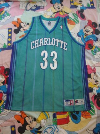 Champion Authentic Alonzo Mourning Charlotte Hornets Jersey Sz 56 Vintage Nba