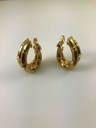 Vintage Cartier 18k Yellow Gold Bamboo Hoop Earrings 11