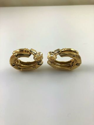 Vintage Cartier 18k Yellow Gold Bamboo Hoop Earrings 12