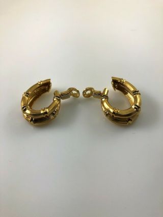 Vintage Cartier 18k Yellow Gold Bamboo Hoop Earrings 3
