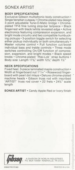 RARE Vintage 1981 Gibson Sonex Artist Electric Guitar W/ MOOG Active Electronics 11