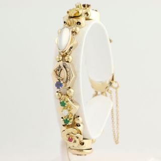 Vintage Slide Bracelet 6 1/2 " - 14k Yellow Gold Gemstones,  Pearls,  Lava Cameo