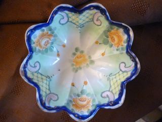 Japanese Dish 3 Footed Hand Painted Vintage 6 Ins Diameter