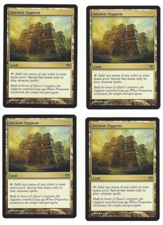 Mtg Magic The Gathering Conflux Ancient Ziggurat X 4 Uncommon Land Mana