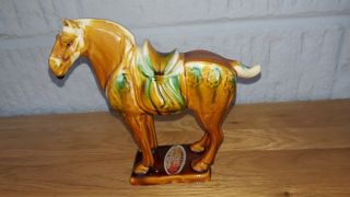 Chinese Porcelain Tang Horse.  Sancai Glaze.  With Sticker.  Height 16cm.