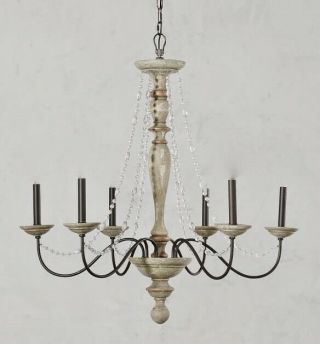 Pottery Barn Venice Wood & Iron Traditional Rustic Vintage Chandelier