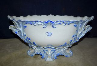 Gorgeous Large Antique Ornate Centerpiece Footed Bowl W/scroll Base,  Cobalt