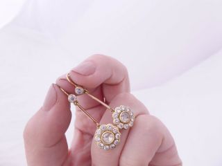 Fine 2ct Rose Cut/old Cut Diamond18ct Gold Cluster Drop Earrings 18k 750