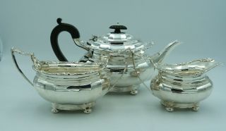 Antique Solid Silver Tea Set (service) - Teapot,  Cream Jug,  Sugar Bowl - 1139g