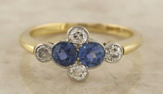 Art Deco 18ct Yellow Gold Sapphire And Diamond (0.  30ct) Ring Size L 1/2