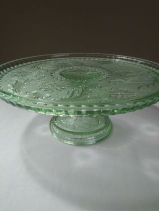 Dishes Green Tiara Indiana Depression Glass Cake Stand / Server Floral Art Deco