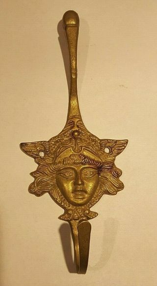 Vintage Antique Angel Cherub Solid Brass Wall Coat Towel Hook Hanger - Renaissance