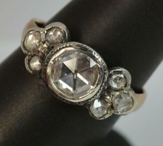 Early Georgian 18ct Gold & Silver Rose Cut Diamond Cluster Ring C1750 D0356