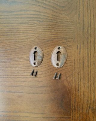 2 Keyhole Skeleton Key Escutcheon Vintage Lock Plate W/ Screws