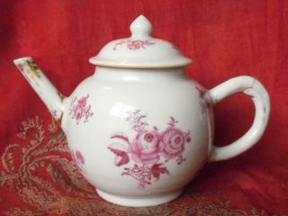Fine 18thc Chinese Qianlong Export Porcelain Bullet Teapot Puce Decoration Qing