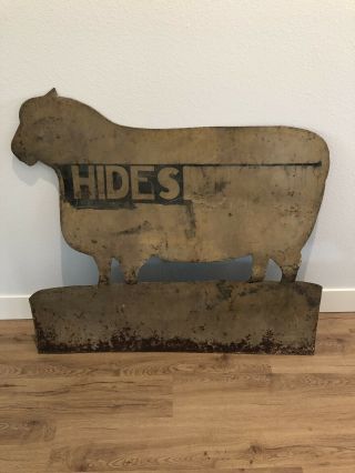 Antique Leather Hide Primitive Trade Sign,  Hand Painted Sheep Livestock