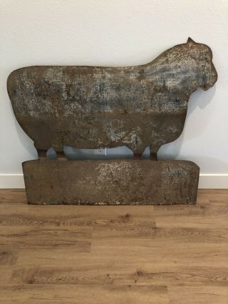 Antique Leather Hide Primitive Trade Sign,  Hand Painted Sheep Livestock 3