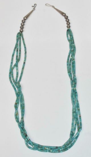 Vintage Navajo Quadruple Strand Turquoise Heishi Bead Necklace.
