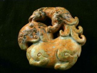 Good Quality Chinese Old Jade Hand Carved Phoenix On Horse Pendant Q228
