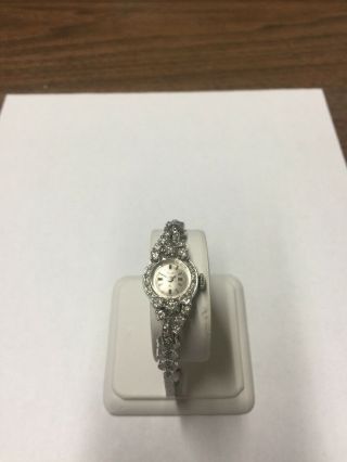 Vintage Elgin Ladies Wristwatch In 14 Kt White Gold With Diamonds