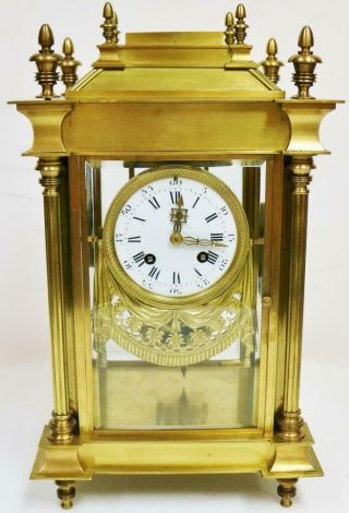 Rare Antique French 8 Day Striking Ting Tang Musical 4 Glass Mantel Table Clock
