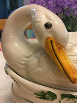 Vtg.  BASSANO Italian ceramic Figural Swan Soup Tureen 5