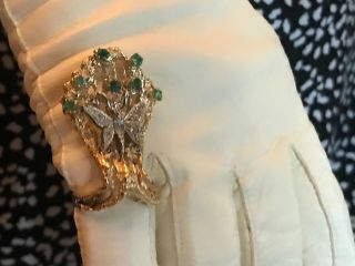 Vintage Art Deco Ring 14K gold 1 carat G VS Diamonds Emeralds 11.  7 gr 2 