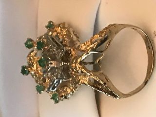 Vintage Art Deco Ring 14K gold 1 carat G VS Diamonds Emeralds 11.  7 gr 2 