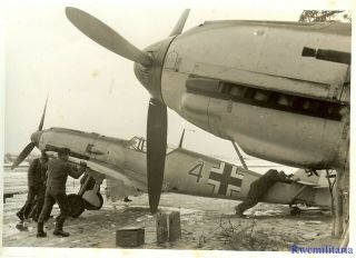 Press Photo: Terrific Luftwaffe Me - 109 Fighter Planes Being Readied On Airfield