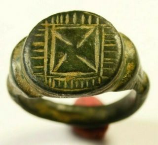 Templar Knights Ancient Bronze Ring With Cross - Wearable Circa 1100 Ad