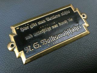 Very Rare German Wwii Periode Metal Door Plate " Ns.  Volkswohlfahrt "