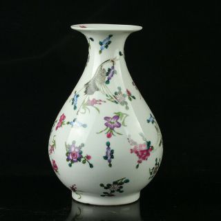 China Porcelain Hand - Painted Crane & Flower Vase Mark As The Qianlong Period