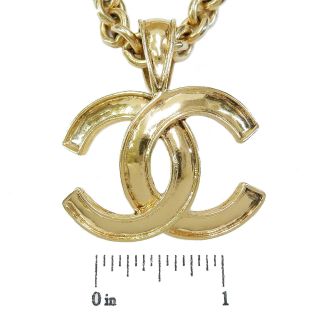 CHANEL Gold Plated CC Logos Charm Vintage Chain Necklace Pendant 4333a Rise - on 3