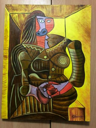 Pablo Picasso Spanish Artist Oil Painting On Canvas Signed 22.  5 X 29.  5