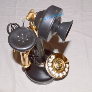 Antique Vintage Style Brass Retro Table Telephone Rotary Dial Ancient Primitive