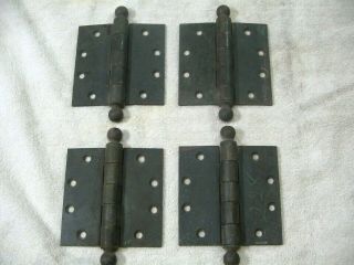 4 Vintage Heavy Duty Door Hinges Cannon Ball 4 1/2 " Lawrence Ball Bearing