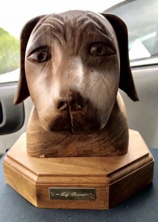 Vintage Old Hand Carved Wooden Dogs Head Sculpture Bust Collectible 5 Lbs